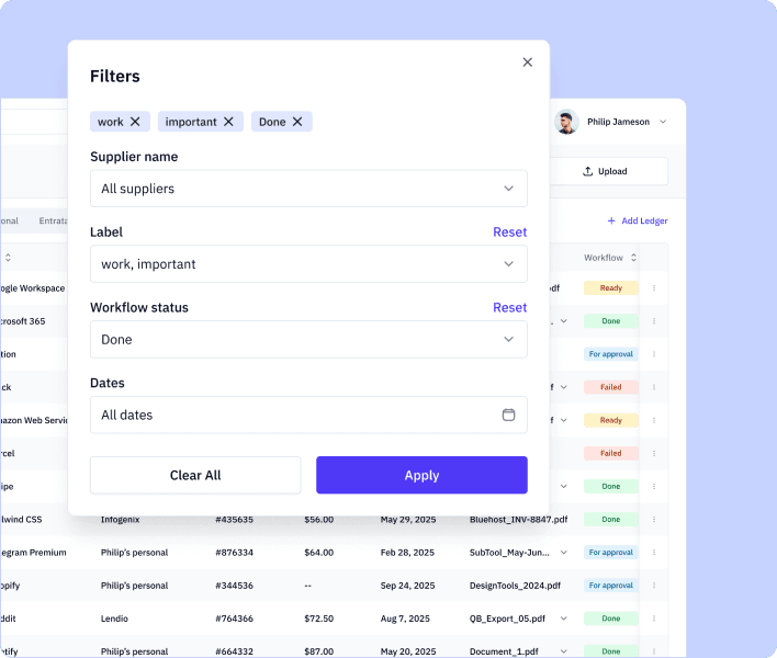 Sort by Entity, Project, or Ledger