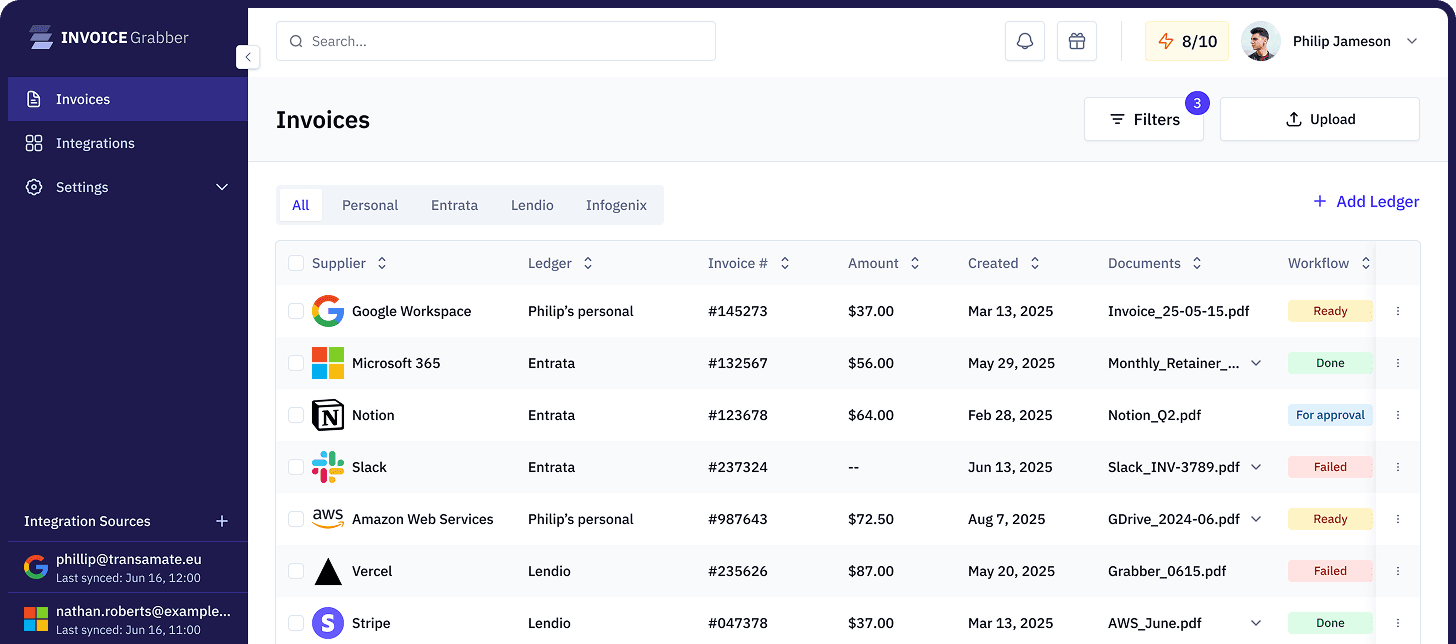 InvoiceGrabber dashboard preview